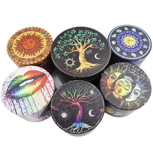 Lucky Tree Herbal Herb Grinder pour fumer 50MM 2 pouces 4 couches en métal en alliage de zinc Dry Herbal Grinder Life pour Green Tree Lip Sun Moon Black Pattern