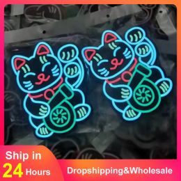 Lucky Turbo Cat LED LICHT RAAM Sticker JDM Night Glow Windscherm Sticker Versierren Auto Accessoires Lichtbord Persoonlijkheid