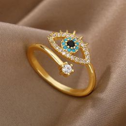 Lucky Turkey – bagues bleues contre le mauvais œil pour femmes, anneaux ouverts et réglables en acier inoxydable, tendance 2022, bijoux de Couple, cadeau de mariage AB736229W