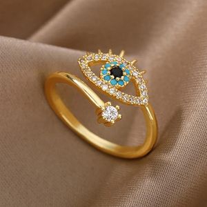 Lucky Turkey – bagues bleues contre le mauvais œil pour femmes, anneaux ouverts et réglables en acier inoxydable, tendance 2022, bijoux de Couple, cadeau de mariage AB736206Y