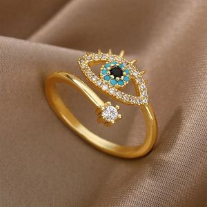Lucky peru azul mau olhado banda anéis senhoras aberto ajustável anéis de aço inoxidável 2022 tendência casamento casal jóias presente ab736256a