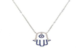 Lucky Turkish 925 Silver en argent sterling pendage malful œil pave pave bleu blanc cz hamsa hand fatima039s collier pendant à main 8132461