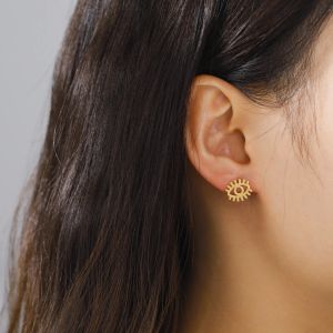 Pendientes turcos de la suerte con diseño de ojos malvados para mujeres y niñas, pendientes de Color oro amarillo de 14k, joyería 2024, regalo para el Día de la madre