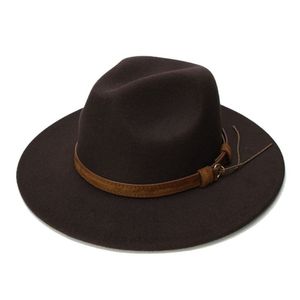 LUCKYLIANJI rétro enfant enfant Vintage 100% laine large bord casquette Fedora Panama Jazz melon chapeau bande en cuir 54 cm ajusté Y200110247e