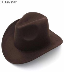 Luckylianji Retro Kids Trilby Wool Felt Fedora Country Boy Cowboy Cowgirl Hat Western Bull Jazz Sun Chapeau Caps pour enfants Q0809904808