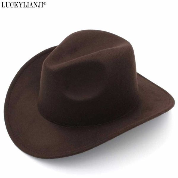 Luckylianji Rétro Enfants Trilby Laine Feutre Fedora Country Boy Cowboy Cowgirl Chapeau Western Bull Jazz Sun Chapeau Casquettes pour Enfants Q080267b