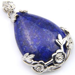 Luckyshien nouveau fait à la main naturel Lapis Lazuli pendentifs Vintage argent élégant fleur de prunier pendentif collier bijoux pour femmes Pendan242o