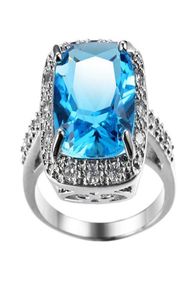 Luckyshien Sky Blue Topaz Gemstone Vintage Square Rings Jewelry 925 STERLING SILP ANNALS POUR FEMME ZIRCON1851076