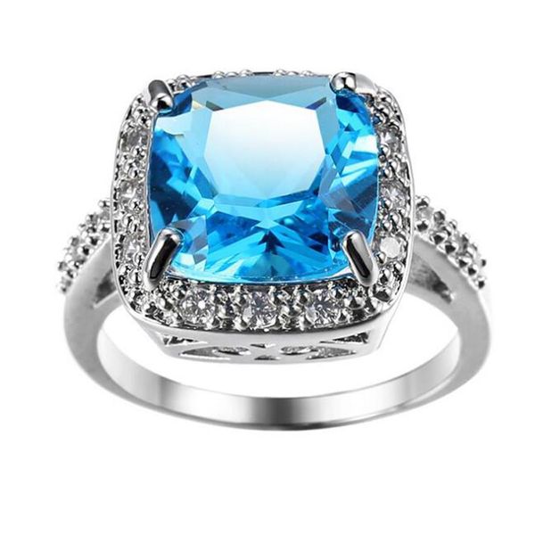 Luckyshien-Anillos cuadrados Vintage de piedras preciosas de Topacio azul cielo, joyería de plata de ley 925, anillos de boda para mujer Zircon311h