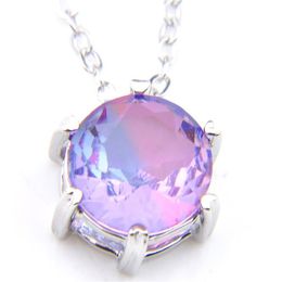 Luckyshine 10 pièces mode élégant violet Tourmaline pierre précieuse ronde chaîne en argent pendentifs colliers pour fête de mariage de vacances New295V