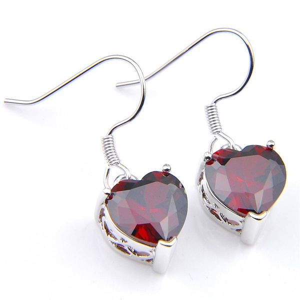 Luckyshine 12 par de día de Navidad Guard Mujeres Earring Red Garnet Gems Love Heart Cz Circon 925 Regalos Pendientes colgantes Joyería2790