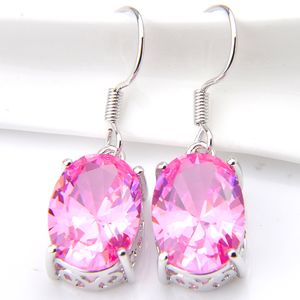 LuckyShine, pendientes de moda para mujer, gemas de kunzita rosa, circonita ovalada Cz 925, pendientes de regalo de boda, dijes, 6 pares