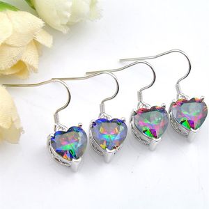 Luckyshine 5 paires cadeau de vacances 925 boucles d'oreilles en argent arc-en-ciel mystique topaze coeur boucles d'oreilles américain australie Zircon boucle d'oreille de mariage Fr318n