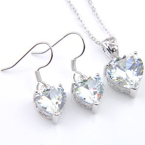 Gloednieuw LuckyShine Heart White Topaz oorbellen hanger sets 5 sets zilveren vrouwen bruiloft sets gratis