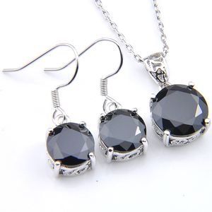 LuckyShine 5 Sets Ronde Black Onyx Earring Hanger Holiday Party Gift Jewelry Sets Silver NCecklace voor Vrouwen
