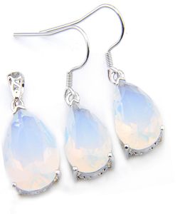 LuckyShine 5 Sets Fashion Wedding Water Drop Moonstone Hangersarrings Sets 925 Silver Jewelry Mother Gift S1214214