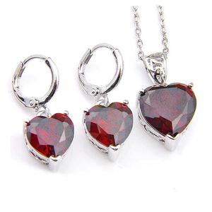 Luckyshine 5 ensembles de bijoux de mariage pendentifs boucles d'oreilles coeur rouge grenat gemmes 925 argent colliers fiançailles Gift272b