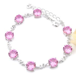 LUCKYSHINE 6 STKS 925 Sterling Zilver Gift Sieraden Armbanden Ronde Kunzite Gems Roze Zirkoon Verstelbare Armband Sieraden voor Vrouwen 8 