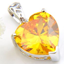 Luckyshine 6 pièces 1Lot doux brillant jaune cristal coeur cubique zircone pierre précieuse 925 en argent Sterling femmes colliers de mariage pendentif 260W