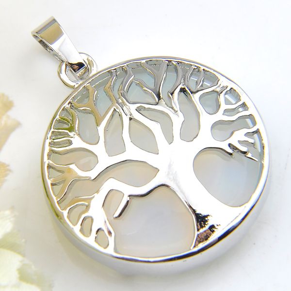 Luckyshine-colgante de árbol de la vida para mujer, gemas redondas de piedra lunar blanca, joyería de plata, colgante de Australia y EE. UU.