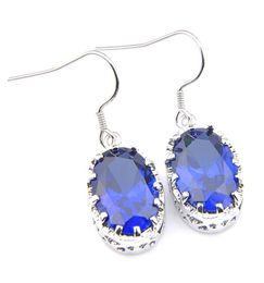 Luckyshine 925 argent 1410 mm coupe ovale topaze bleue suisse pour les femmes cadeau boucles d'oreilles bijoux 6728121