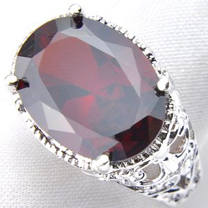 LuckyShine 925 Sterling Verzilverd Ellips Red Garnet Ringen voor vrouwen Zirkoon 12 * 16 mm Claw Holiday Gift Rings