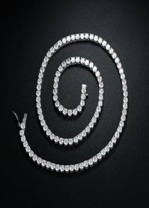 LuckyShine gloednieuw 24 18 inch tennisketen ketting 4 mm ronde kristal kubieke zirkonia edelstenen zilver voor Men039s vrouwen sieraden NE5986816