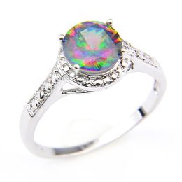 Luckyshine Klassieke Vintage Vuur Ronde Regenboog Mystic Topaas Ringen 925 Zilveren Zirkoon Vrouwen Minnaar Ring voor Vakantie Bruiloft Par225O