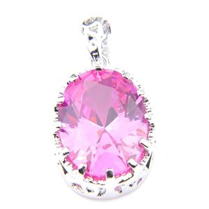 Luckyshine Elegante Mooie Ovale Roze Kunzite Edelstenen Zilver 925 Ketting Voor Vrouwen Hanger Verjaardagscadeau 1'296y