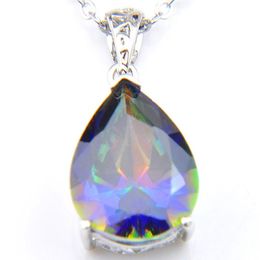 LuckyShine Uitstekende Glans Peervorm Vuurblauw Regenboog Mystic Topaas Hangers Zilveren Neckalce Zirconia Hangers Dames354j