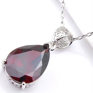 LuckyShine Uitstekende glans Water Drop Red Garnet Hangers Wedding Party voor dames zirkon Charms Hangers kettingen193c