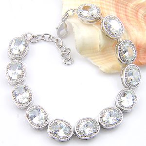 Luckyshine exquis blanc zircon bracelets ovale feu topaze pierres précieuses 925 bracelets en argent bracelets amoureux bijoux mariages bracelets 8 pouces