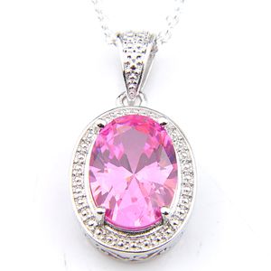 Luckyshine bijoux de mode pour femmes ovale rose Kunzite topaze gemmes argent Zircon pendentifs colliers cadeau de nouvel an