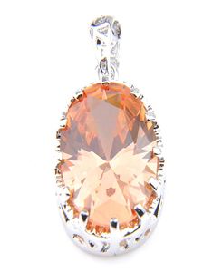 LuckyShine Fashion Special Oval Pendants Sieraden Wedding Party Champagne Morganite Stone Silver Plated 925 voor vrouwen Pendant Neckl2705193