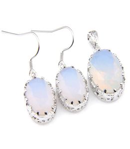 Luckyshine Magnifique engagements bijoux blancs de lune blanc pendentifs en argent ovale et set de boucle d'oreille7926981