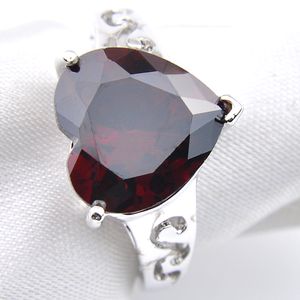 LuckyShine 6 stks / partij Vakantie Gift Love Heart Fire Red Quartz Cubic Zirconia Gems 925 Sterling Zilveren Ringen Dames Trouwringen