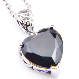 Luckyshine Heart Fire Black Onyx Gems Silver for Women Pendants Colliers CZ Zircon For Holiday Party Pendants Womens191J