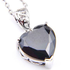 LuckyShine coeur feu noir Onyx pierres précieuses argent pour femmes pendentifs colliers CZ Zircon pour fête de vacances pendentifs Womens285s