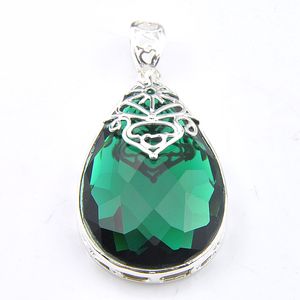 Luckyshine Bijoux Goutte D'eau Vert Quartz Pendentif 925 En Argent Sterling Plaqué À La Main Femmes Pendentif Collier Chandail Accessoires1.58 '