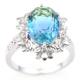 Luckyshine Feuille de feuille Frôtive décorative OVAL BI COLOR TOURMALIN GEMS RING 925 STERLING Silver plaqués pour femme Prom Party66317880