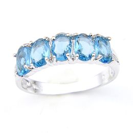 LuckyShine Nieuwe Collectie Volledige Nieuwe Ovale Sky Blue Topaz Edelsteen 925 Sterling Verzilverd Voor Vrouwen Charm Gift Party ringen Sieraden R234b