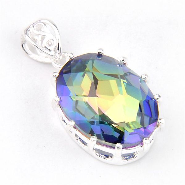 LuckyShine Oval Dazzling Fire multicolor Natural Mystic Topaz Crystal 925 Sterling Silver Wedding Pendants Russia Amer262G