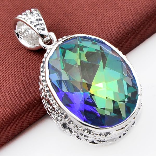 Luckyshine 12 piezas Joyería de moda Venta al por mayor 925 Plata clásica Royal Style Rainbow Blue Oval Mystic Topaz Crystal colgantes para Lady Jewelr