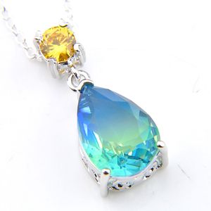 Luckyshine 12 pièce / lot Goutte d'Eau Bi couleur Tourmaline Citrine Gems pendentif NOUVEAU 925 Colliers En Argent Cz Pendentifs Pour Lady Gift