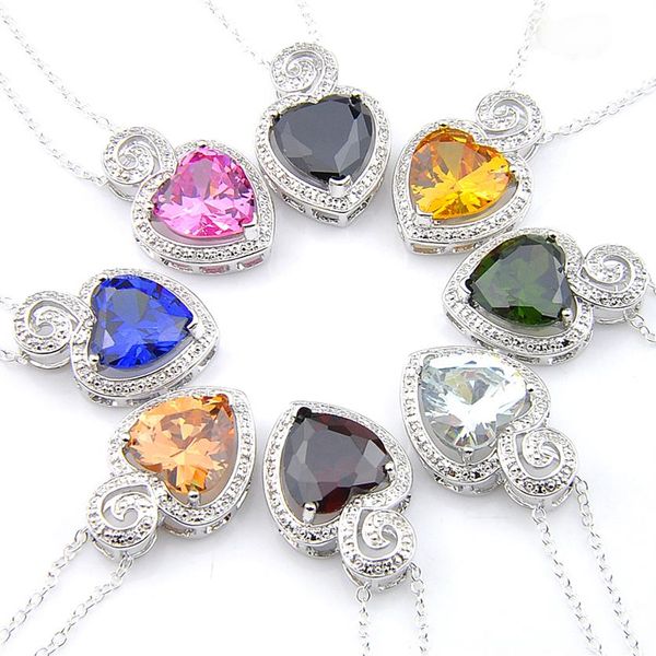 LUCKYSHINE Vintage Bijoux 8 Couleur Citrine Péridot Topaze Pendentifs Gemmes 925 Argent Coeur Pendentif Bijoux Cadeau Canada Mexique Jewelry2329