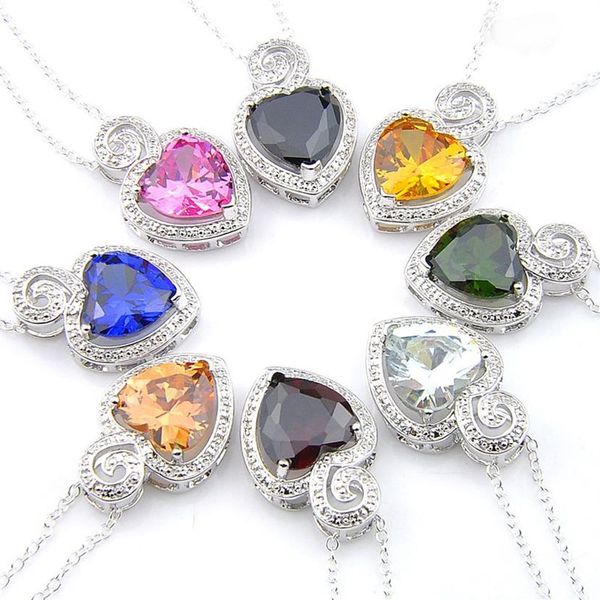 LUCKYSHINE Bijoux Vintage 8 Couleur Citrine Péridot Topaze Pendentifs Gemmes 925 Argent Pendentif Coeur Bijoux Cadeau Canada Mexique Jewelry251c