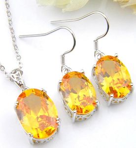 Luckyshine Wedding Jewelry Ensembles Oval Citrine Gems 925 Sterling Silver Cumbic Zirconia Pendants Drop Boucles d'oreilles Lady Bijoux 46707738231