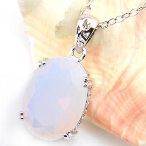 LuckyShine bijoux de fête de mariage Vintage ovale blanc pierre de lune pendentifs argent charmes femmes collier Pendants338c