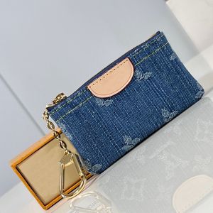 Lucury Top Quality Denim Blue Wallet Men Designer Card Holder Fashion Zipper Purse Femme Femme Keychain Pouche clé Poux de monnaie Mec Woman Small Wallet