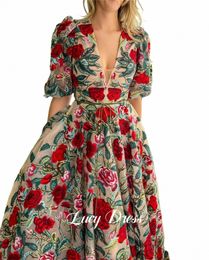 Lucy Party Dr robe de bal col en V mariage dentelle florale ligne une soirée Dres luxe 2024 bal femmes Midi dames Gala femme t7so #